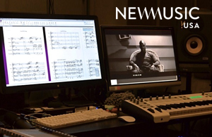 digital editing station showing a film score and a video